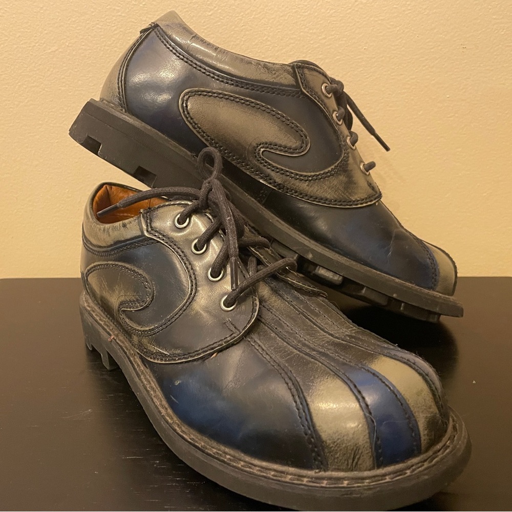 John Fluevog Black and Blue Supervogs with Angel Soles